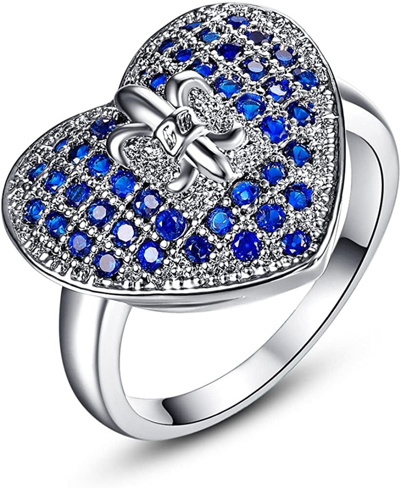 925 Sterling Silver Created Blue Sapphire Filled Double Halo Split Shank Band Ring D-Dark Blue / 8