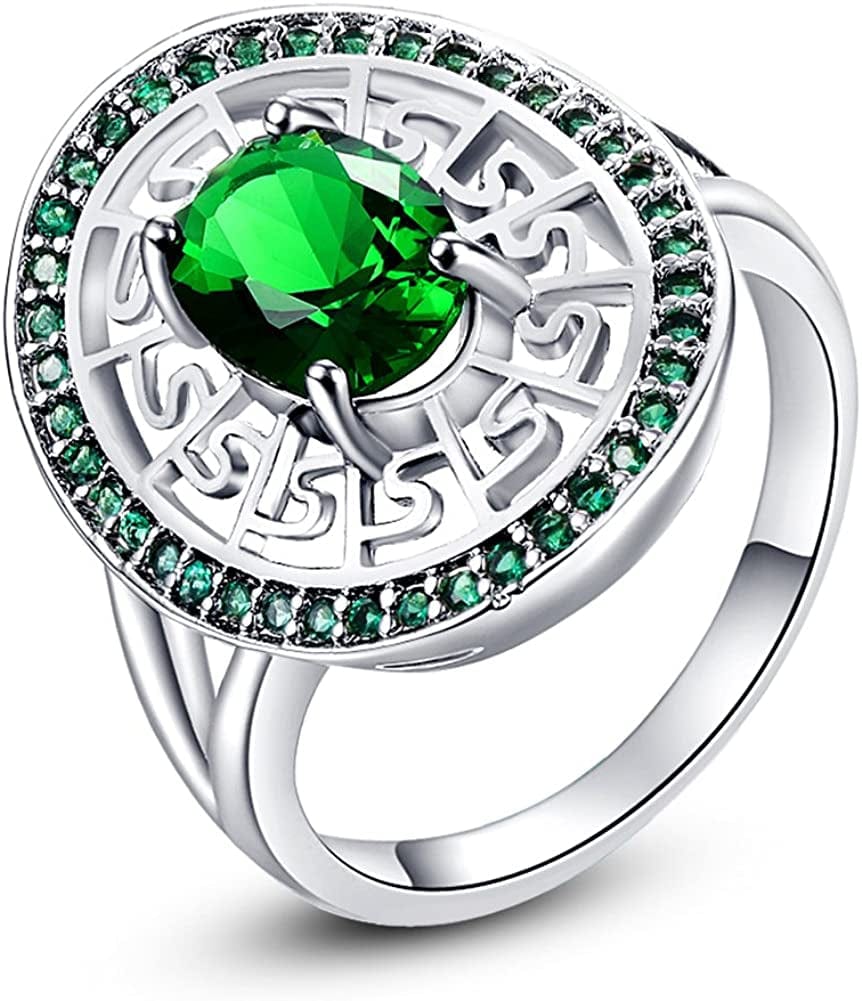 925 Sterling Silver Created Blue Sapphire Filled Double Halo Split Shank Band Ring A-Dark Green / 10