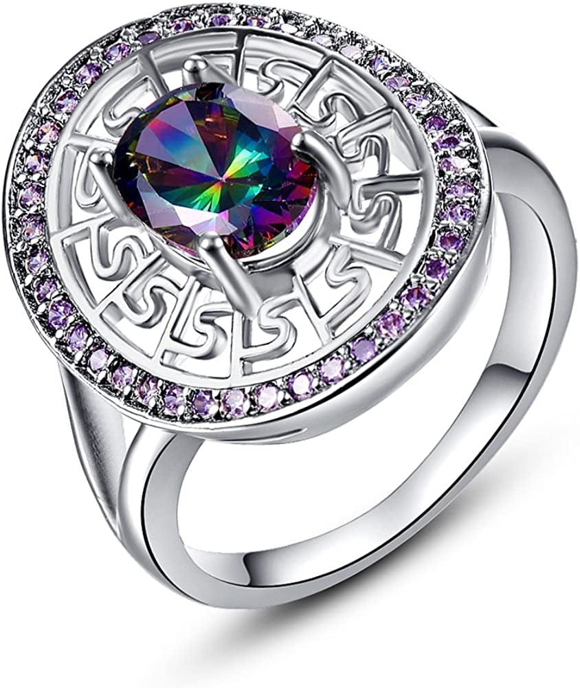 925 Sterling Silver Created Blue Sapphire Filled Double Halo Split Shank Band Ring A-Rainbow / 7