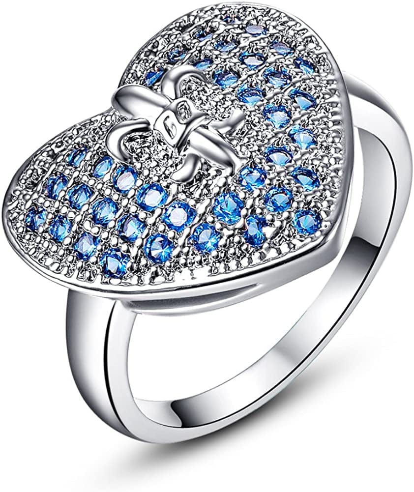925 Sterling Silver Created Blue Sapphire Filled Double Halo Split Shank Band Ring D-Blue / 6