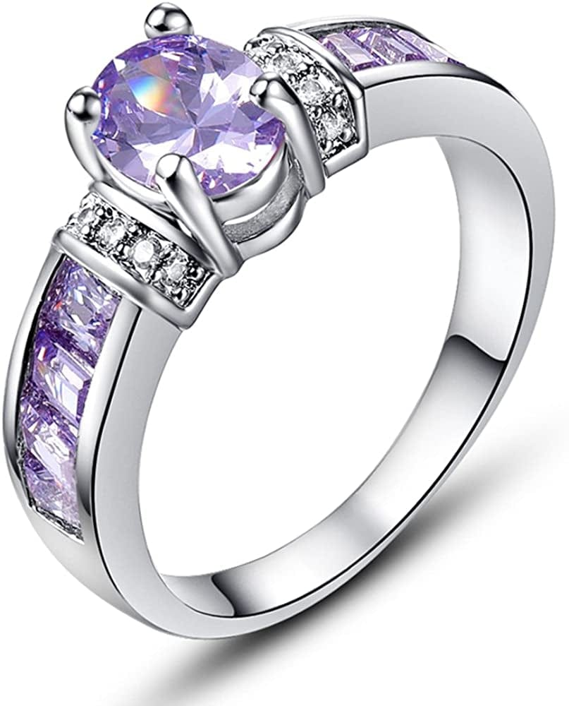 925 Sterling Silver Created Rainbow Topaz Filled Engagement Ring Purple / 10