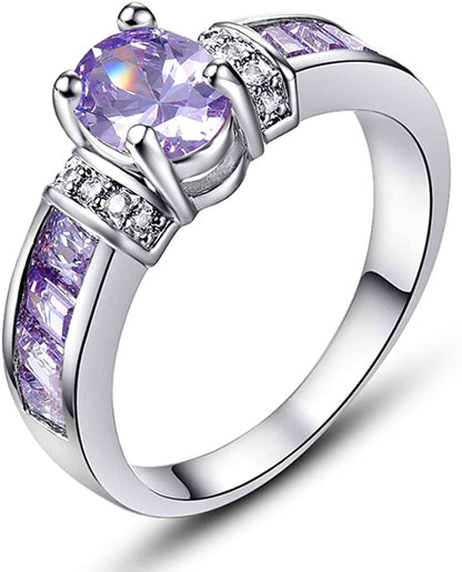 925 Sterling Silver Created Rainbow Topaz Filled Engagement Ring Purple / 10
