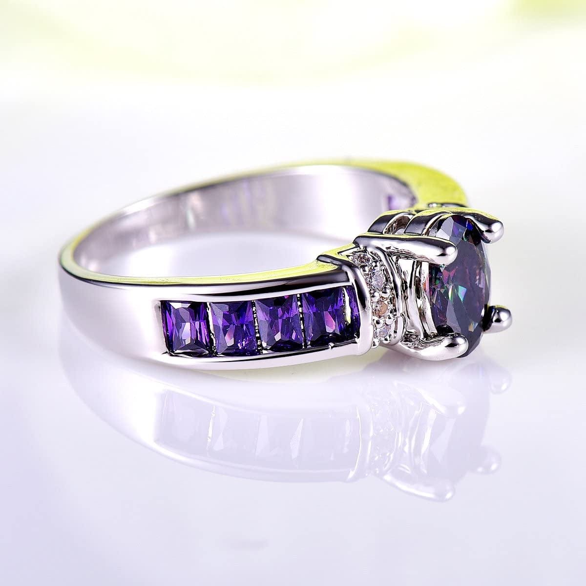925 Sterling Silver Created Rainbow Topaz Filled Engagement Ring