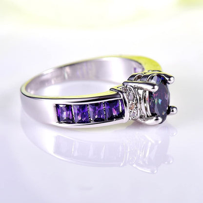 925 Sterling Silver Created Rainbow Topaz Filled Engagement Ring