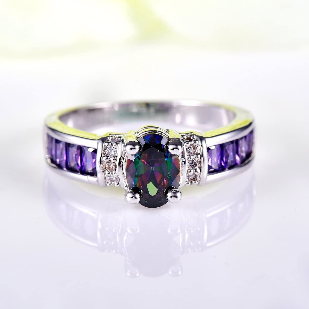 925 Sterling Silver Created Rainbow Topaz Filled Engagement Ring
