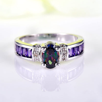 925 Sterling Silver Created Rainbow Topaz Filled Engagement Ring