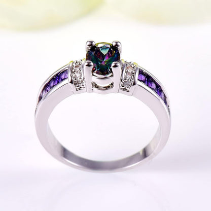 925 Sterling Silver Created Rainbow Topaz Filled Engagement Ring