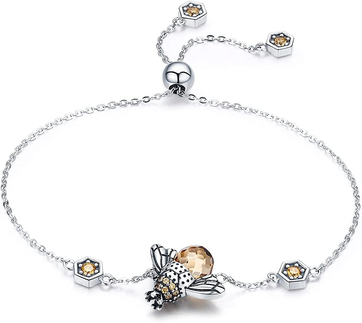 925 Sterling Silver Cute Bee Drop Earrings and Necklace Pendant Charm for Women Girls Bee Jewelry Set bee bracelet
