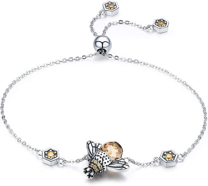 925 Sterling Silver Cute Bee Drop Earrings and Necklace Pendant Charm for Women Girls Bee Jewelry Set bee bracelet
