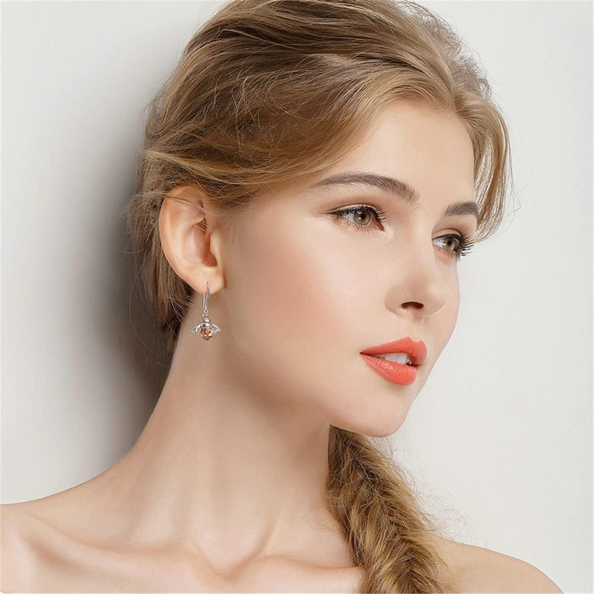 925 Sterling Silver Cute Bee Drop Earrings and Necklace Pendant Charm for Women Girls Bee Jewelry Set