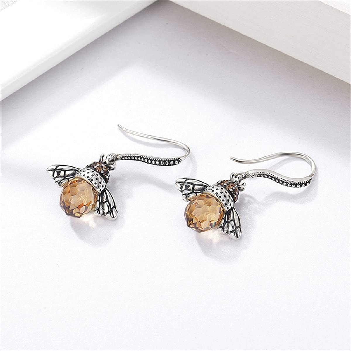 925 Sterling Silver Cute Bee Drop Earrings and Necklace Pendant Charm for Women Girls Bee Jewelry Set