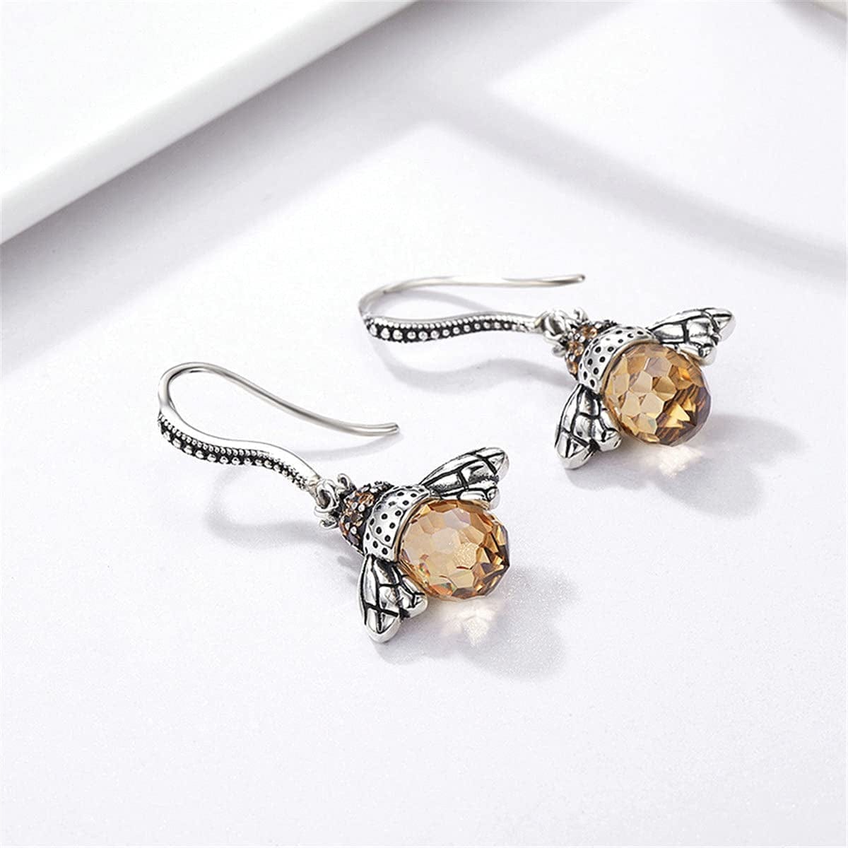 925 Sterling Silver Cute Bee Drop Earrings and Necklace Pendant Charm for Women Girls Bee Jewelry Set