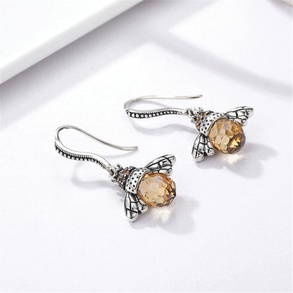 925 Sterling Silver Cute Bee Drop Earrings and Necklace Pendant Charm for Women Girls Bee Jewelry Set