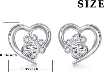 925 Sterling Silver Cute Paw Print Forever Love Heart Pendant Necklace/Bracelet/Stud Earrings Gift for Women Teen Girls, Box Chain 18"