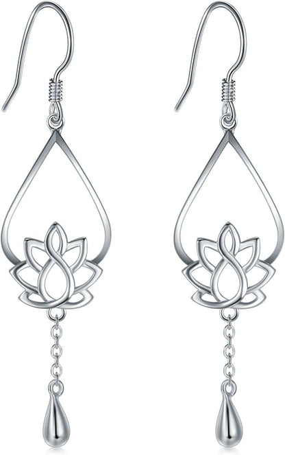 925 Sterling Silver Earrings, Boruo Lotus Flower Yoga Earrings Apparel & Accessories > Jewelry > Earrings BORUO Lotus Flower 1  