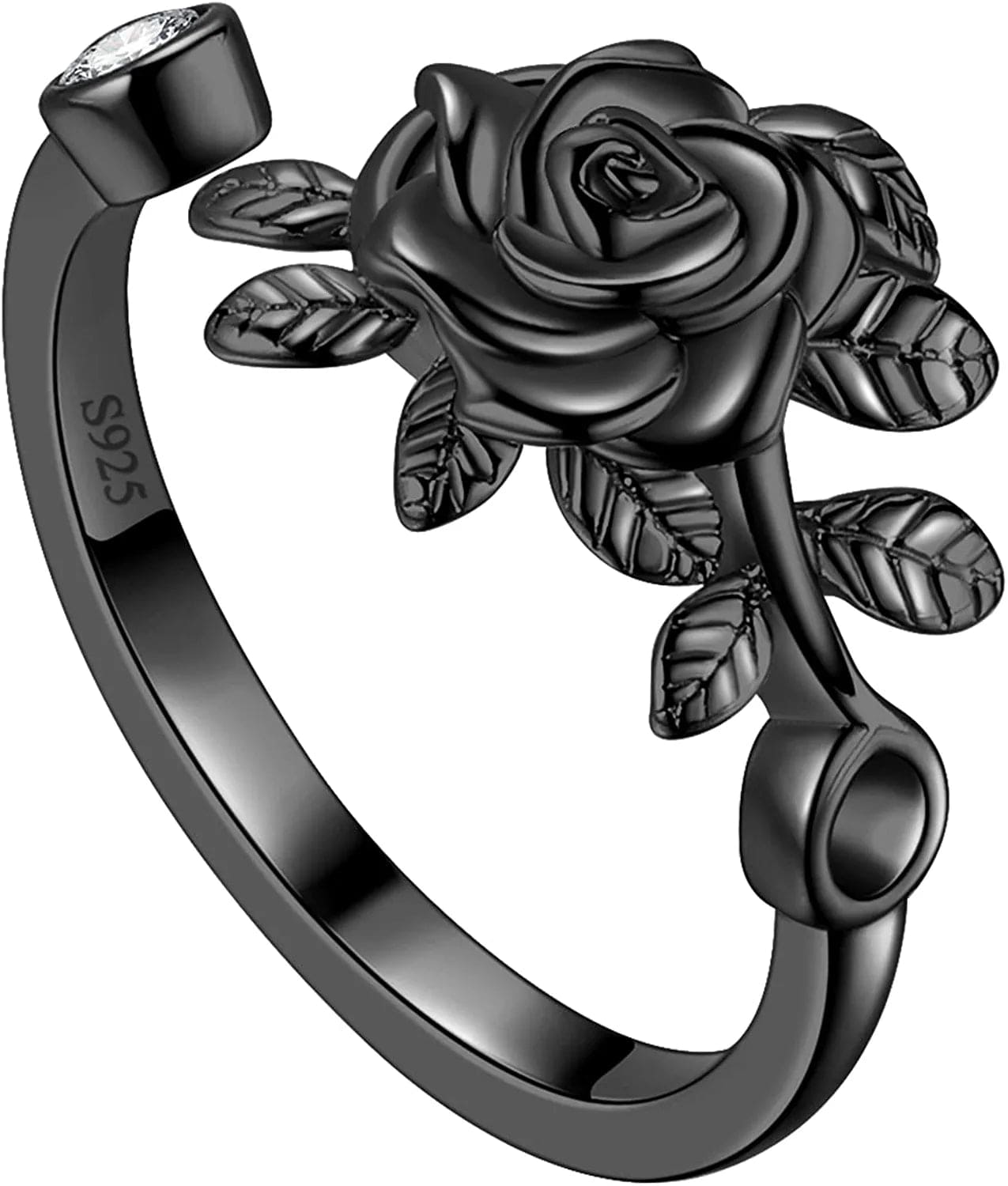 925 Sterling Silver Flower Rose Ring Fine Jewelry Gift for Women Rose Flower Stud Earrings Disney Beauty Rose Necklace Hypoallergenic Stud Elegant Rose Jewelry Gift for Women Girls Birthday Christmas Gift Wedding Bridesmaid Gift H, Rose Ring Black