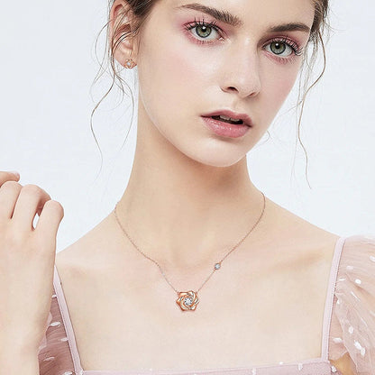925 Sterling Silver Flower Rose Ring Fine Jewelry Gift for Women Rose Flower Stud Earrings Disney Beauty Rose Necklace Hypoallergenic Stud Elegant Rose Jewelry Gift for Women Girls Birthday Christmas Gift Wedding Bridesmaid Gift