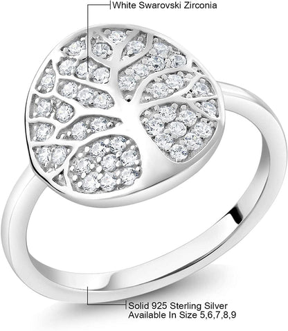 925 Sterling Silver Gorgeous White Tree of Life Women Ring Set with Zirconia (Available in Size 5, 6, 7, 8, 9)