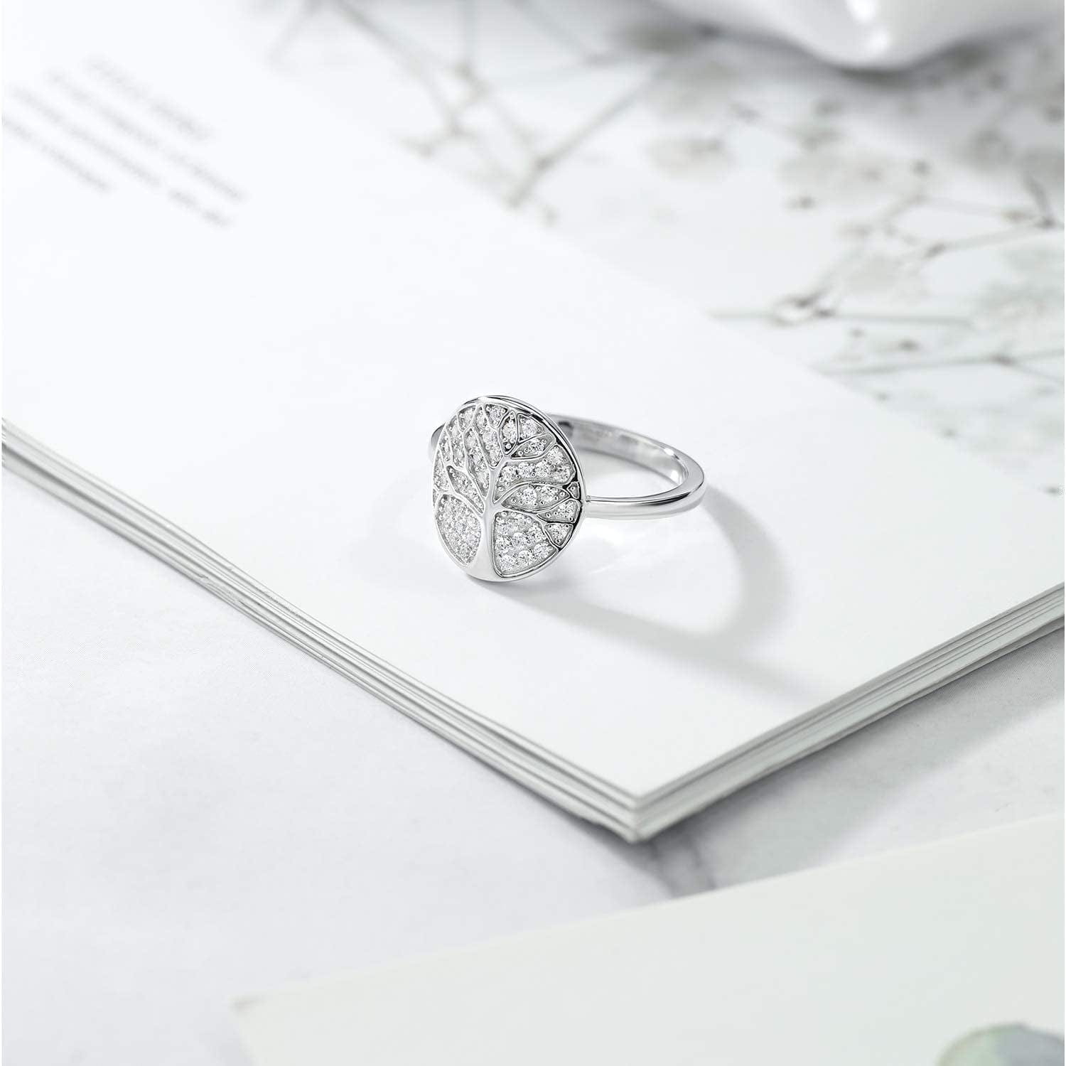 925 Sterling Silver Gorgeous White Tree of Life Women Ring Set with Zirconia (Available in Size 5, 6, 7, 8, 9)