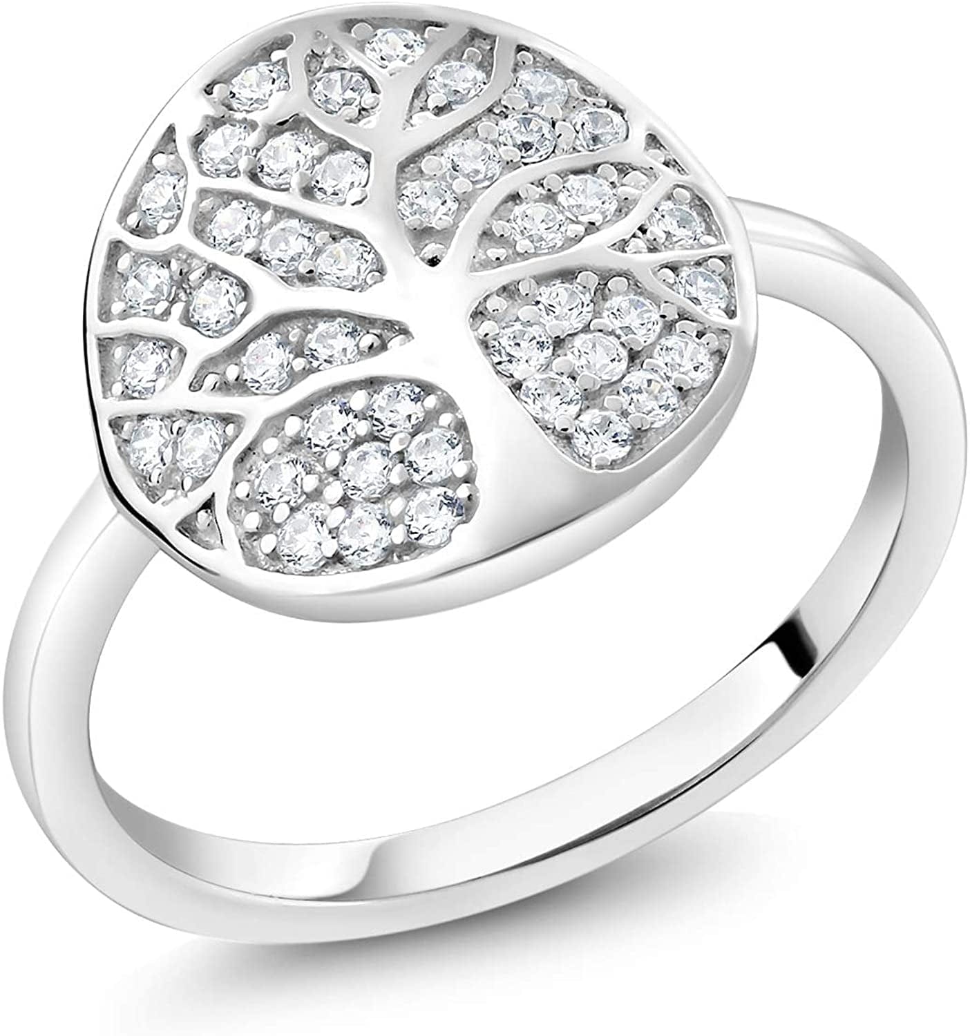925 Sterling Silver Gorgeous White Tree of Life Women Ring Set with Zirconia (Available in Size 5, 6, 7, 8, 9)