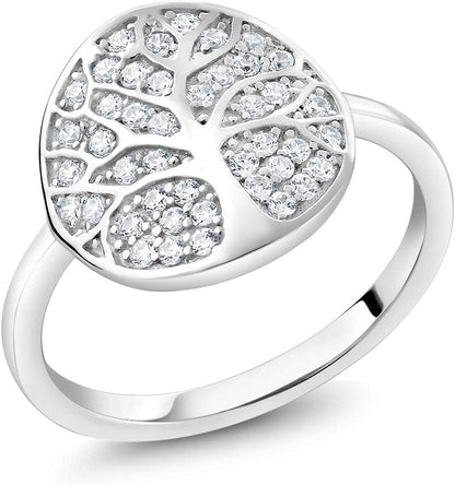 925 Sterling Silver Gorgeous White Tree of Life Women Ring Set with Zirconia (Available in Size 5, 6, 7, 8, 9)
