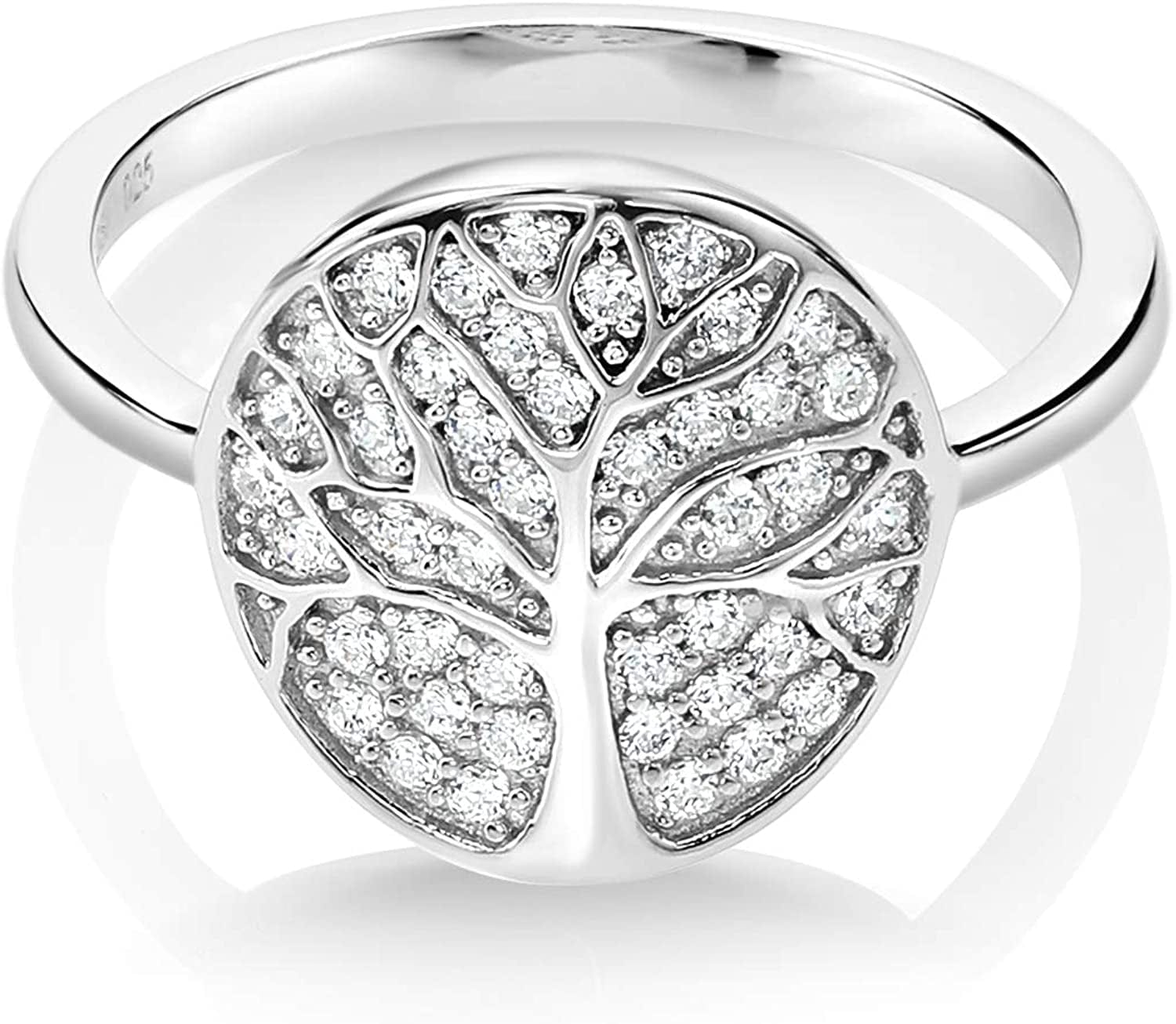 925 Sterling Silver Gorgeous White Tree of Life Women Ring Set with Zirconia (Available in Size 5, 6, 7, 8, 9) 5