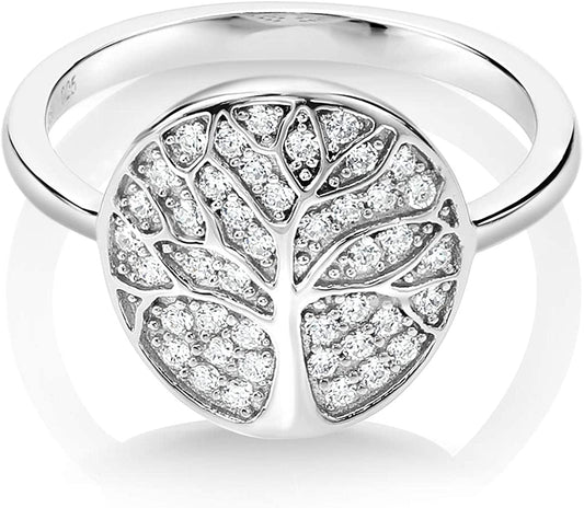 925 Sterling Silver Gorgeous White Tree of Life Women Ring Set with Zirconia (Available in Size 5, 6, 7, 8, 9) 5