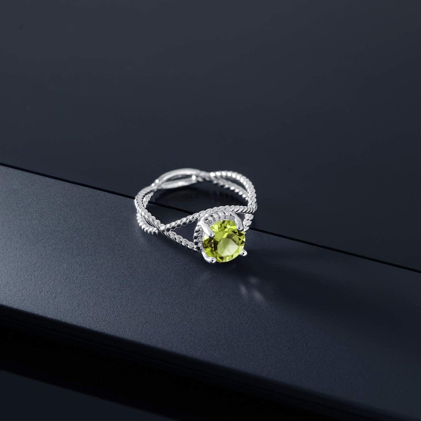 925 Sterling Silver Green Peridot Women Solitaire Ring (1.35 Ct Round, Gemstone Birthstone, Available in Size 5, 6, 7, 8, 9)