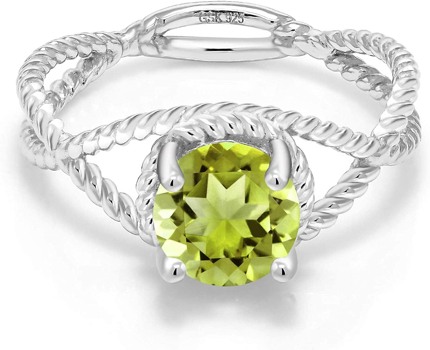 925 Sterling Silver Green Peridot Women Solitaire Ring (1.35 Ct Round, Gemstone Birthstone, Available in Size 5, 6, 7, 8, 9)