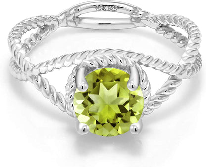 925 Sterling Silver Green Peridot Women Solitaire Ring (1.35 Ct Round, Gemstone Birthstone, Available in Size 5, 6, 7, 8, 9)