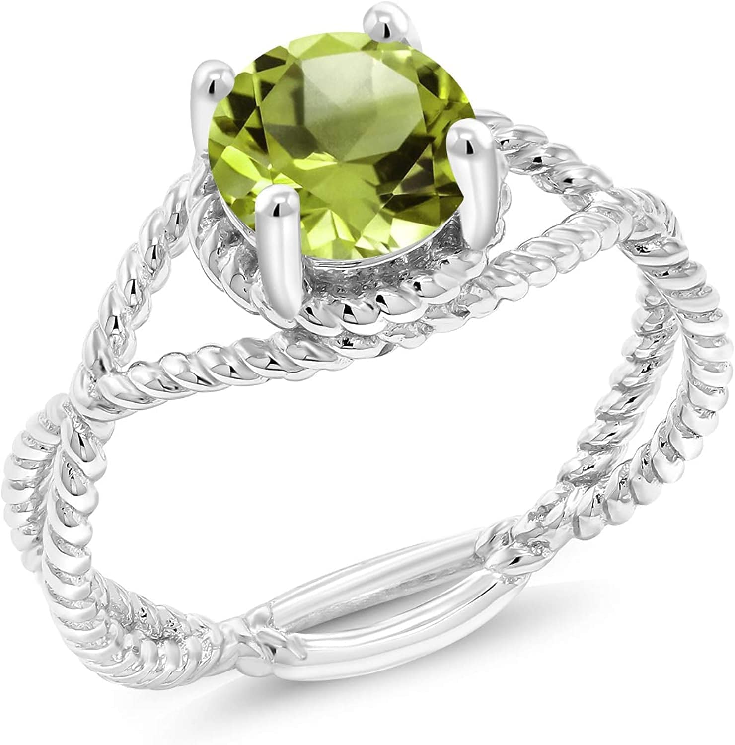 925 Sterling Silver Green Peridot Women Solitaire Ring (1.35 Ct Round, Gemstone Birthstone, Available in Size 5, 6, 7, 8, 9) 7