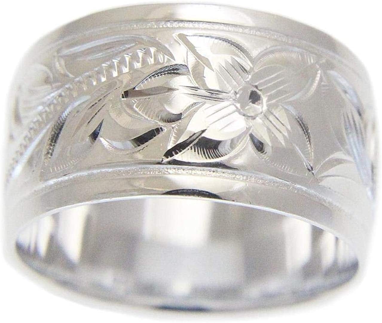 925 Sterling Silver Hawaiian Plumeria Flower Scroll Smooth Edge 10Mm Ring Size 4-14