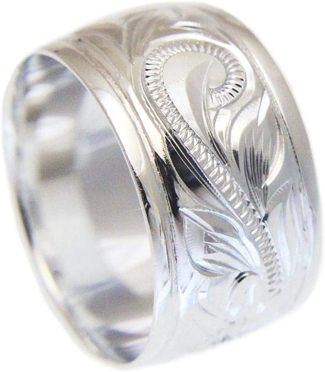 925 Sterling Silver Hawaiian Plumeria Flower Scroll Smooth Edge 10Mm Ring Size 4-14