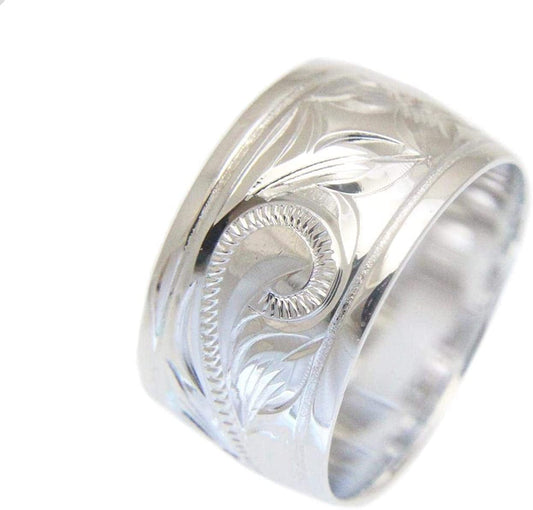 925 Sterling Silver Hawaiian Plumeria Flower Scroll Smooth Edge 10Mm Ring Size 4-14 10