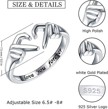 925-Sterling-Silver Heart Claddagh Rings for Women - Adjustable White/18K/Rose Gold Plated Irish Claddagh Ring Friendship Promise Love Heart Jewelry Rings Christmas Gifts for Women Friends Teen Girls (White Gold Plated)
