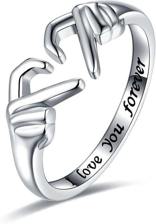 925-Sterling-Silver Heart Claddagh Rings for Women - Adjustable White/18K/Rose Gold Plated Irish Claddagh Ring Friendship Promise Love Heart Jewelry Rings Christmas Gifts for Women Friends Teen Girls (White Gold Plated)