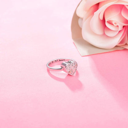925 Sterling Silver Heart Tree of Life Flower Cremation Urn Ring for Ashes for Women Hold Loved Ones Finger Ring Memorial Keepsake Jewelry