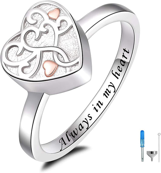 925 Sterling Silver Heart Tree of Life Flower Cremation Urn Ring for Ashes for Women Hold Loved Ones Finger Ring Memorial Keepsake Jewelry 6