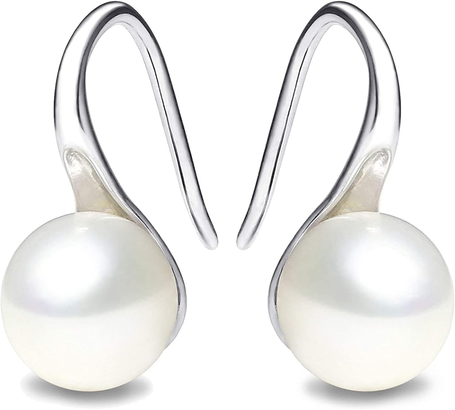925 Sterling Silver Hoop Handpicked AAA+ Quality 7.5-8Mm White Freshwater Cultured Pearl Dangle Drop Earrings Jewelry for Women Girls Apparel & Accessories > Jewelry > Earrings PEARLADA 1. Silver  
