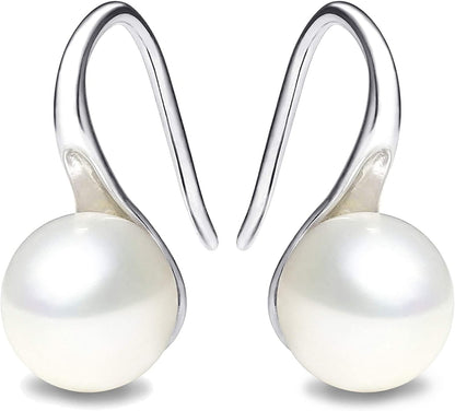 925 Sterling Silver Hoop Handpicked AAA+ Quality 7.5-8Mm White Freshwater Cultured Pearl Dangle Drop Earrings Jewelry for Women Girls Apparel & Accessories > Jewelry > Earrings PEARLADA 1. Silver  