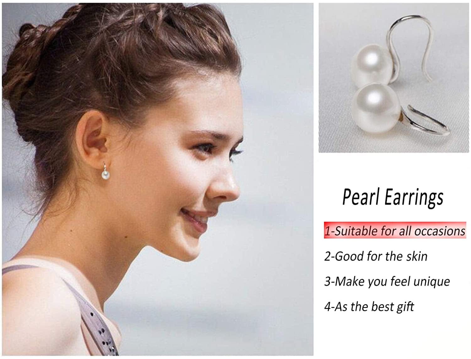 925 Sterling Silver Hoop Handpicked AAA+ Quality 7.5-8Mm White Freshwater Cultured Pearl Dangle Drop Earrings Jewelry for Women Girls Apparel & Accessories > Jewelry > Earrings PEARLADA   
