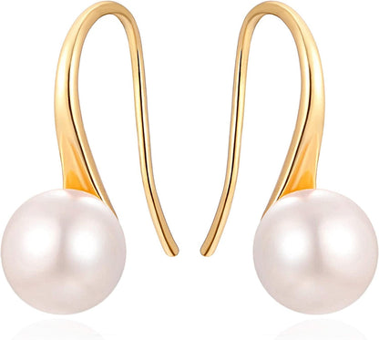 925 Sterling Silver Hoop Handpicked AAA+ Quality 7.5-8Mm White Freshwater Cultured Pearl Dangle Drop Earrings Jewelry for Women Girls Apparel & Accessories > Jewelry > Earrings PEARLADA 2. Gold  
