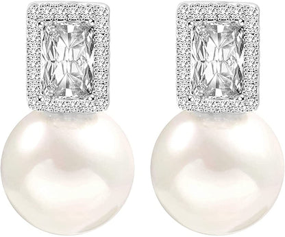 925 Sterling Silver Hoop Handpicked AAA+ Quality 7.5-8Mm White Freshwater Cultured Pearl Dangle Drop Earrings Jewelry for Women Girls Apparel & Accessories > Jewelry > Earrings PEARLADA 3. Silver CZ  