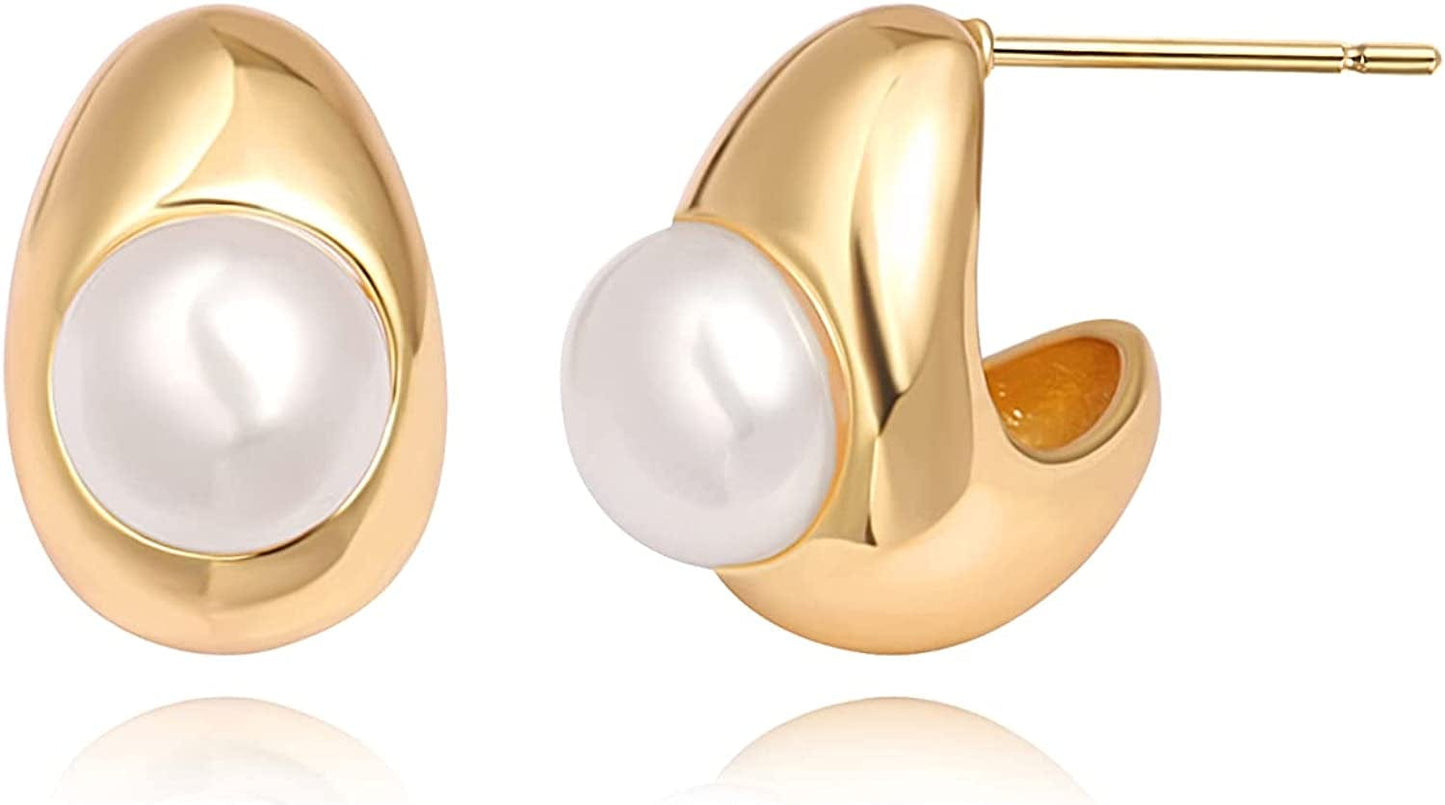 925 Sterling Silver Hoop Handpicked AAA+ Quality 7.5-8Mm White Freshwater Cultured Pearl Dangle Drop Earrings Jewelry for Women Girls Apparel & Accessories > Jewelry > Earrings PEARLADA 5. Gold Chubby  