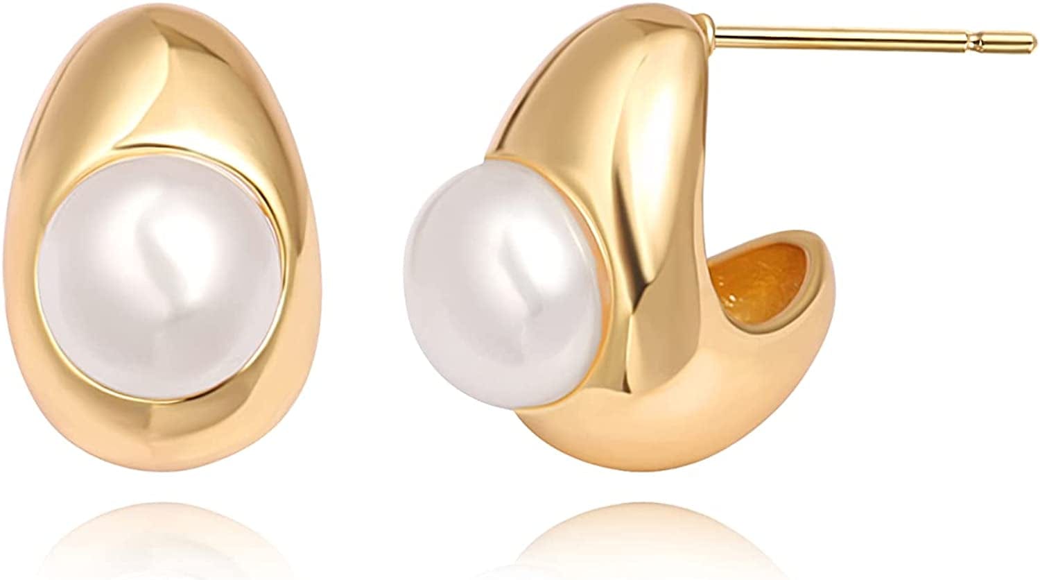 925 Sterling Silver Hoop Handpicked AAA+ Quality 7.5-8Mm White Freshwater Cultured Pearl Dangle Drop Earrings Jewelry for Women Girls Apparel & Accessories > Jewelry > Earrings PEARLADA 5. Gold Chubby  
