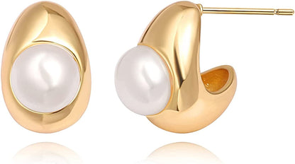 925 Sterling Silver Hoop Handpicked AAA+ Quality 7.5-8Mm White Freshwater Cultured Pearl Dangle Drop Earrings Jewelry for Women Girls Apparel & Accessories > Jewelry > Earrings PEARLADA 5. Gold Chubby  