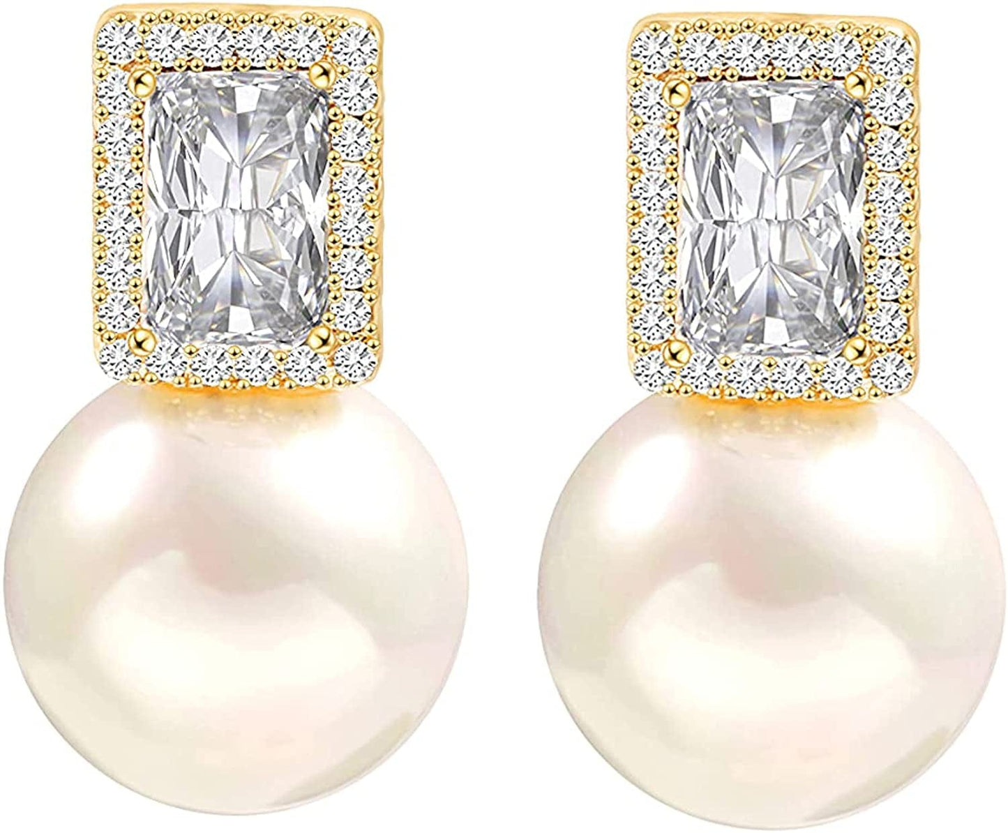 925 Sterling Silver Hoop Handpicked AAA+ Quality 7.5-8Mm White Freshwater Cultured Pearl Dangle Drop Earrings Jewelry for Women Girls Apparel & Accessories > Jewelry > Earrings PEARLADA 4. Gold CZ  