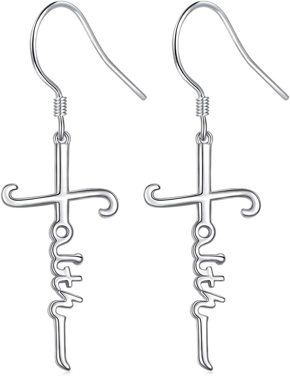 925 Sterling Silver Infinity Love of God Simple Dainty Faith Cross Dangle Earrings Religious Gift for Women Girls Silvery