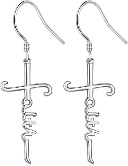 925 Sterling Silver Infinity Love of God Simple Dainty Faith Cross Dangle Earrings Religious Gift for Women Girls Silvery