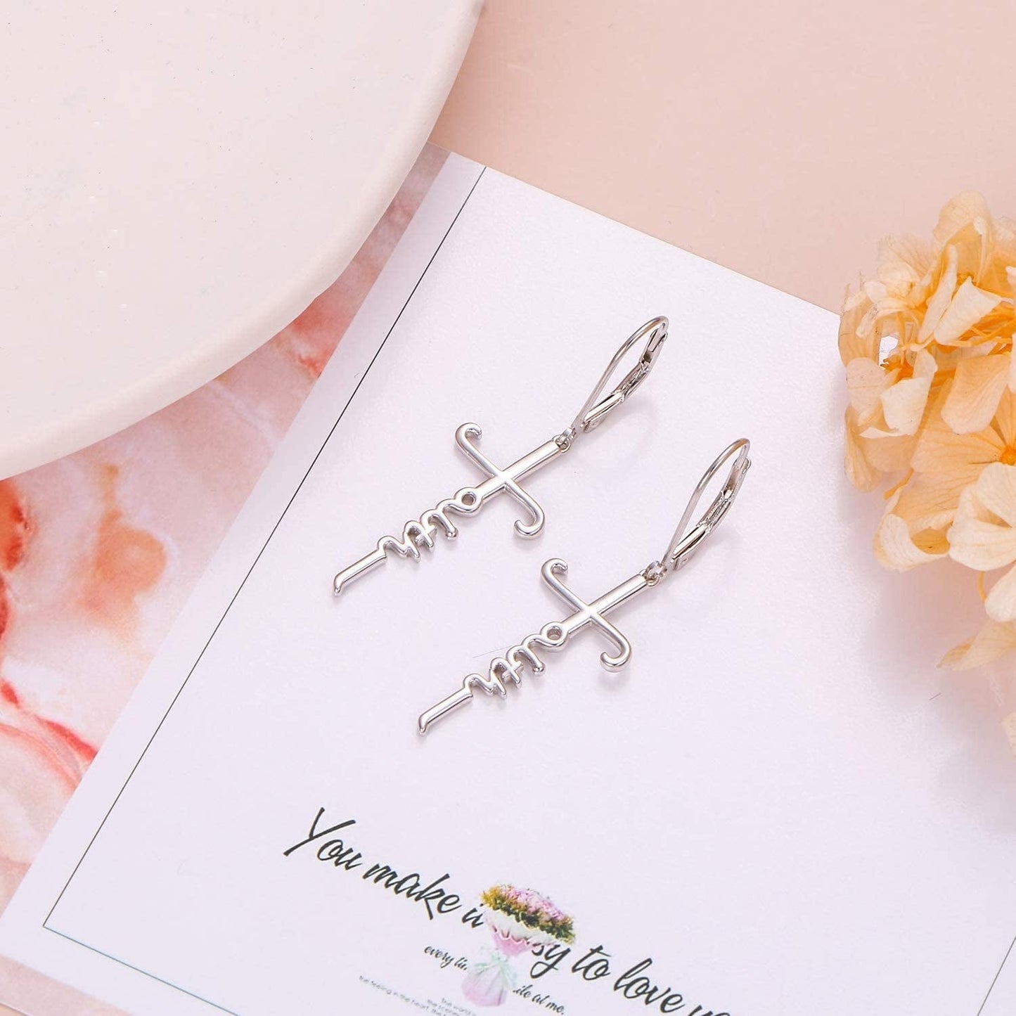 925 Sterling Silver Infinity Love of God Simple Dainty Faith Cross Dangle Earrings Religious Gift for Women Girls